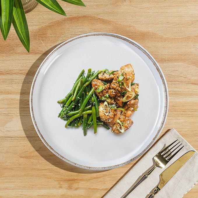 AmorArc 18 Pieces Ceramic Dinnerware Sets for 6, Handpainted Stoneware Plates and Bowls Set with Rustic Terracotta Underside, Scratch Resistant Dishes Set, Dishwasher & Microwave Safe, White