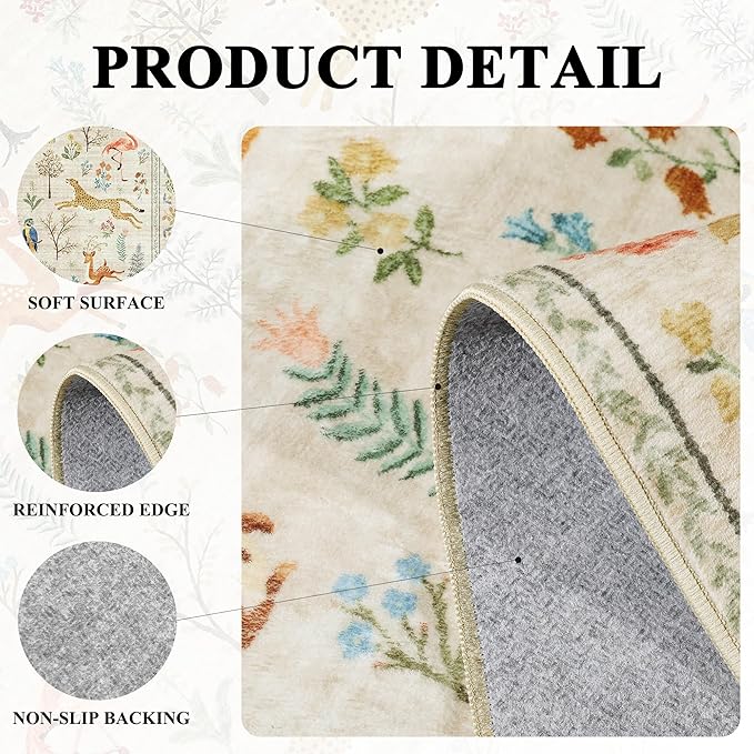 DUKINO 2x3 Rug, Washable Animal Rugs for Entryway, Non Slip Indoor Door Mat, Soft Low Pile Small Area Carpet for Entrance, Bedroom, Kitchen, Laundry, Bathroom, Beige