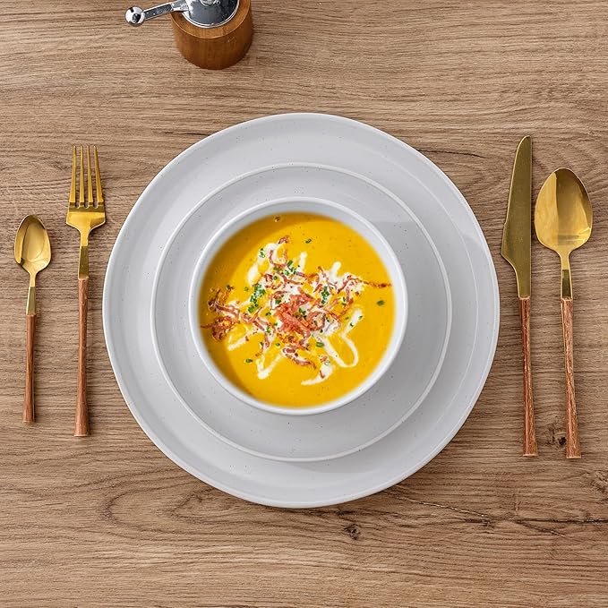 GBHOME Ceramic Dinnerware Set for 4, 12pcs Stoneware Plates and Bowls Sets, Handmade Chip and Scratch Resistant Dishes Set, Dishwasher & Microwave Safe