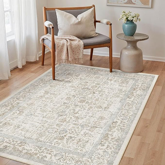 Taupe Area Rug 3x4 Office Entryway Rug Machine Washable Kitchen Vintage Distressed Non Slip Carpet Indoor Retro Floral Accent Throw Door Mat for Bathroom Bedroom Dining Living Room