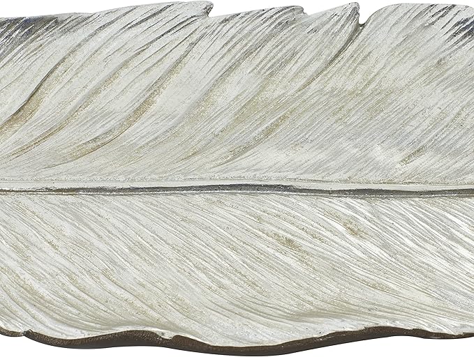 Deco 79 Polystone Bird Feather Decorative Bowl, 26" x 9" x 2", Silver