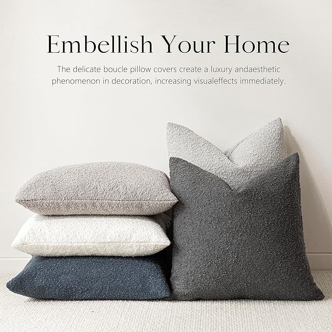 Foindtower Pack of 2 Textured Boucle Throw Pillow Covers Accent Solid Decorative Pillow Cases Cozy Woven Couch Cushion Case for Sofa Bedroom Living Room Home Decor, 20 x 20 Inch,Dark Grey