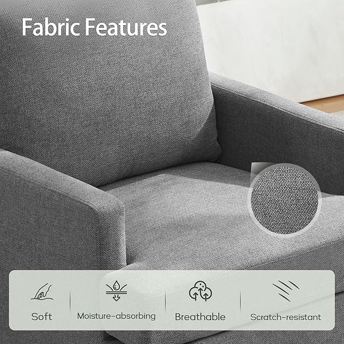 VKNOW Mid-Century Accent Chair, Modern Upholstered Chenille Armchair for Living Room,Comfy Reading Accent Chairs with Wood Legs for Bedroom, Dark Grey Polyester
