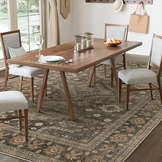 GENIMO 8x10 Area Rugs for Living Room, Machine Washable Low Pile Rugs, Non Slip Vintage Rug for Bedroom, Dining Room, Home Office, Kitchen, Distressed Deep Brown