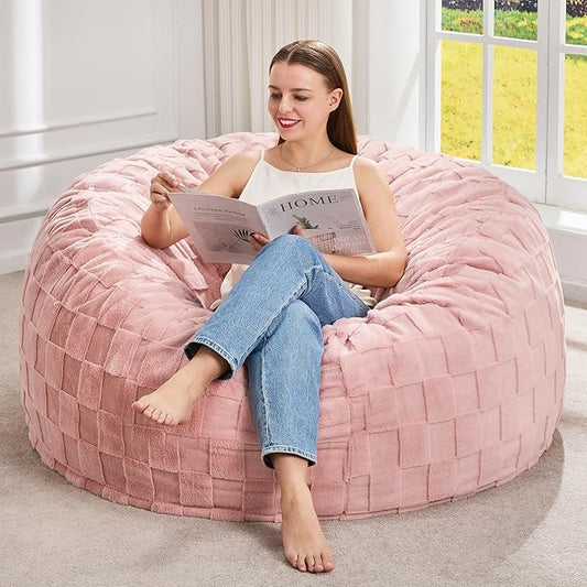 Hobestluk Bean Bag Chairs Beanbag Chair with Filler Adult Bean Bags with Fluffy Cover, Giant Bean Bag Chairs for Adults for Living Room, Bedroom (Pink, 4FT - 44” x 44” x 24”)
