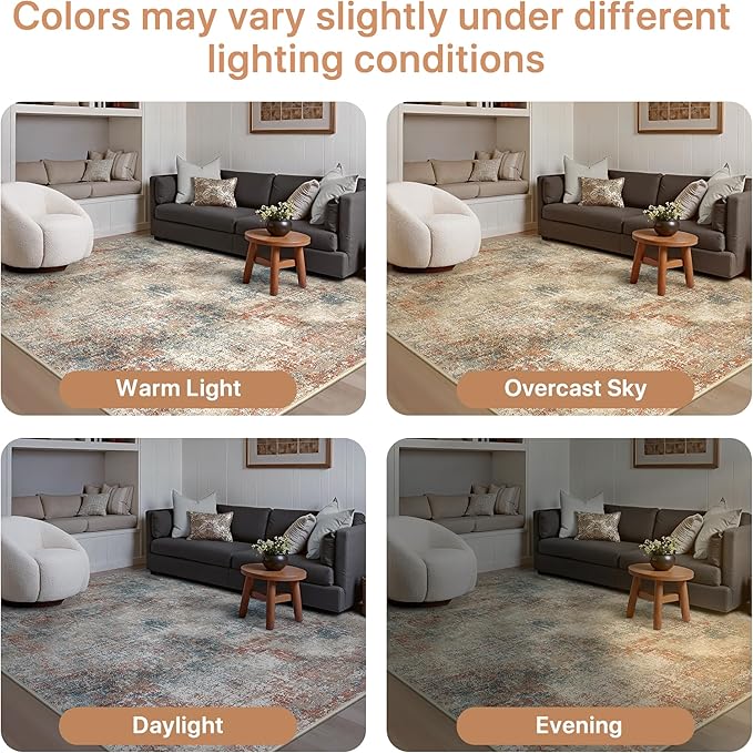 GENIMO Washable Area Rugs for Living Room, 5x7 Modern Non Slip Rugs, Low Pile Lightweight Soft Print Rug for Bedroom, Dining Room, Home Office, Multi