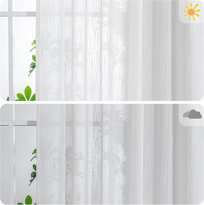 MYSKY HOME Natural Linen White Curtains 84 Inches Long, Semi Sheer Soft Cotton Window Drapes Set for Living Room Back Tab Elegant Cute Look Country Bedroom Curtains, 100" x 84", Beige, Pack-1