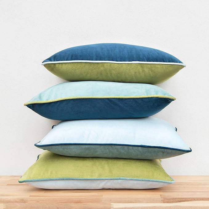 MONDAY MOOSE Decorative Throw Pillow Covers Cushion Cases, Set of 4 Soft Velvet Modern Double-Sided Designs, Mix and Match for Home Decor, Pillow Inserts Not Included (12x20 inch, Green/Blue)