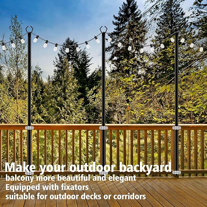 AILBTON 2 Pack 10Ft String Light Poles,Light Poles for Outside String Lights,Outdoor Light Poles with Fork,Metal Pole Stand for Patio,Backyard,Deck