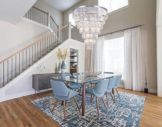 TOCHIC Large Crystal Chandelier for High Ceiling, 40-inch 7-Tier Modern Chrome Crystal Chandeliers Lighting Fixture, Raindrop K9 Round Light for Entryway Staircase Foyer Living Bedroom Dining Room