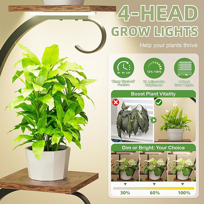 Plant Stand Indoor with Grow Lights - 8 Tiered Indoor Plant Shelf, 47" Metal Corner Plant Stands for Indoor Plants, Tree-Shaped Plant Rack Display for Indoor Plants Multiple, Flower Holder for Living Room Patio Balcony Décor