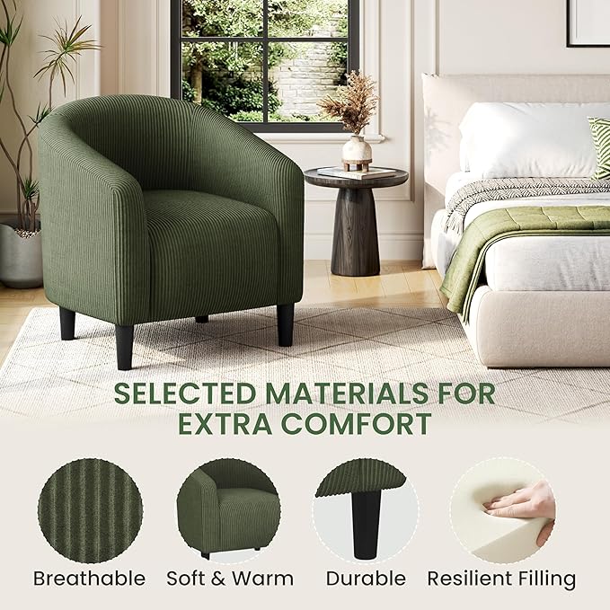 Yaheetech Barrel Chairs, Furry Accent Chairs, Sherpa Chairs with Soft Padded Armrest, Fuzzy Club Chairs for Living Room Bedroom Waiting Room Office, Accent Chairs Set of 2, Dark Green