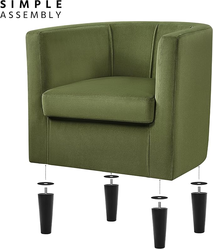 Yaheetech Velvet Accent Chair, Modern and Comfortable Armchairs, Upholstered Barrel Sofa Chair for Living Room Bedroom Waiting Room, Olive Green, 2pcs