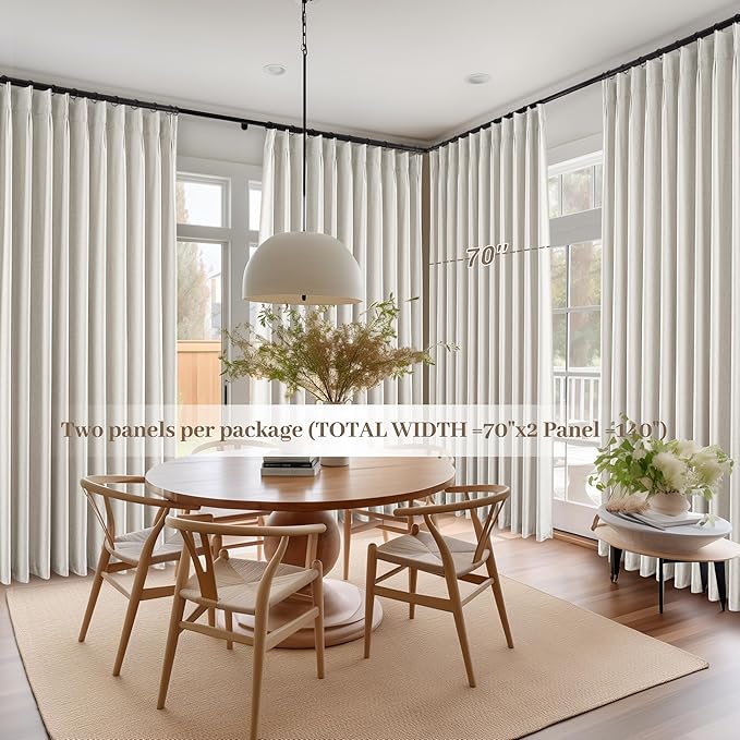 Extra Wide Curtains 70 Inches Wide for Living Room 84 Inch Length 2 Panels, Heavy Duty Pinch Pleated Linen Blackout Sliding Door Window Curtains Thermal Privacy Drapes(70" W x 84" L x 2)
