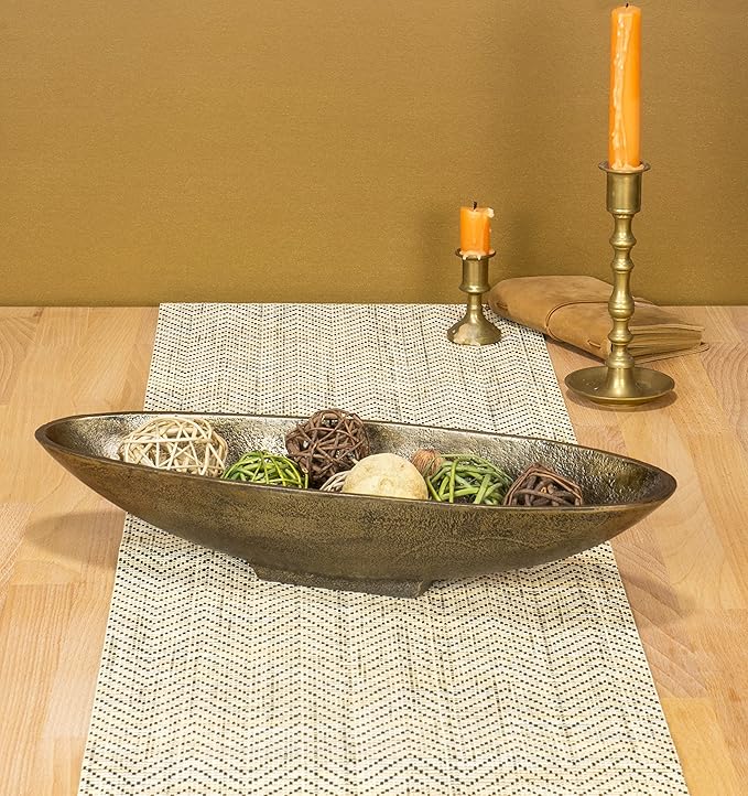 Red Co. 16” Long Oval Decorative Aluminum Metal Pedestal Centerpiece Bowl in Silver Finish