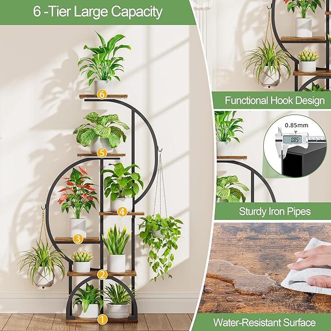 Plant Stand Indoor with Grow Lights - 6 Tiered Indoor Plant Shelf, 47.2" Metal Corner Plant Stands for Indoor Plants, Dual-arc Shape Plant Rack Display for Indoor Plants Multiple, Flower Holder for Living Room Patio Balcony Décorack