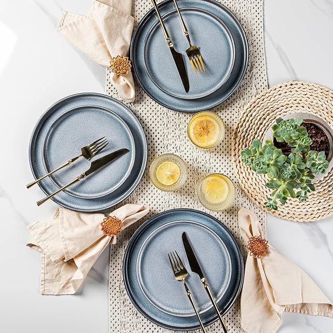 LERATIO Ceramic Dinnerware Sets for 4,Round Reactive Glaze Ceramic Plates and Bowls Set,Highly Chip and Crack Resistant | Dishwasher & Microwave Safe Dishes Set,Service for 4 (12pc)-Gray White