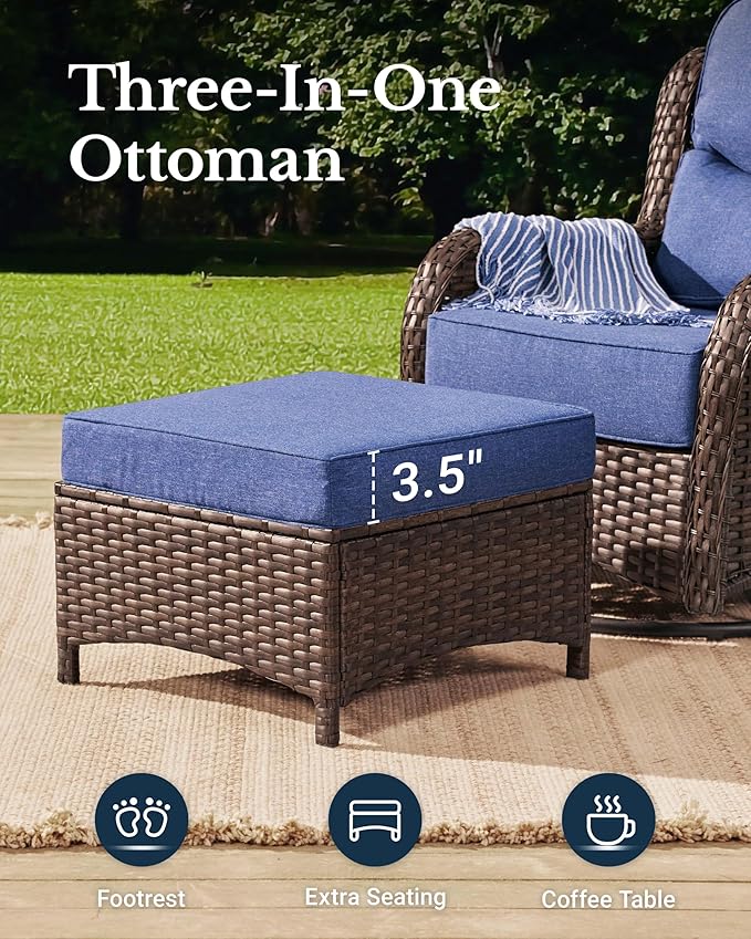 HILLGA Luxury High Back Patio Furniture Set with 6-Inch Thick Cushion, 6-Piece Outdoor Conversation Set with Sofa, Swivel Rocker Chairs & Ottomans, Ideal for Porch Pool Deck Yard (Blue)