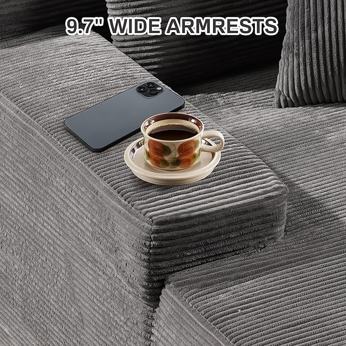 Chaise Lounge Chair Indoor, 67" Oversized Comfy Corduroy Sleeper Sofa Bed, Boneless Upholstered Recliner Bed with Pillows and Wide Armrests, Modern Cloud Couch for Living Room, Grey