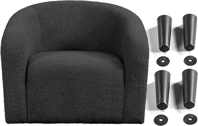 Yaheetech Accent Chairs Set of 2, Furry Living Room Chairs, Sherpa Barrel Chairs with Cozy Soft Padded, Boucle Fabric Armchais for Living Room Bedroom Reception Room Office, Dark Gray