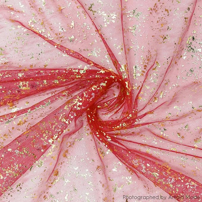 Artoid Mode Red Gold Gauze Table Runner 120 Inch 10FT, Glitter Metallic Foil Sheer Dining Wedding Anniversary Holiday Table Decor for Home Party