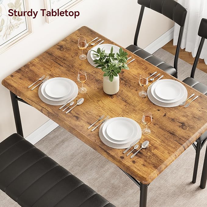 GAOMON Dining Table Set for 4, Kitchen Table with Upholstered Chairs and Bench, 4-Person Dining Room Table Set, Rectangular Kitchen Table Set for Small Space, Apartment, Home, Studio, Rustic Brown