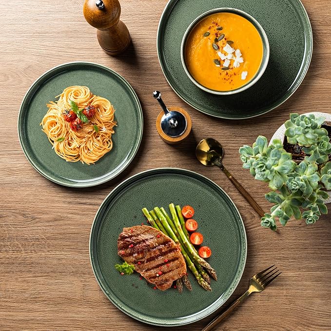 AmorArc Stoneware Dinnerware Sets for 4,Round Reactive Glaze Ceramic Plates and Bowls Set,Highly Scratch Resistant | Dishwasher & Microwave Safe Dishes Set,Service for 4 (12pc)