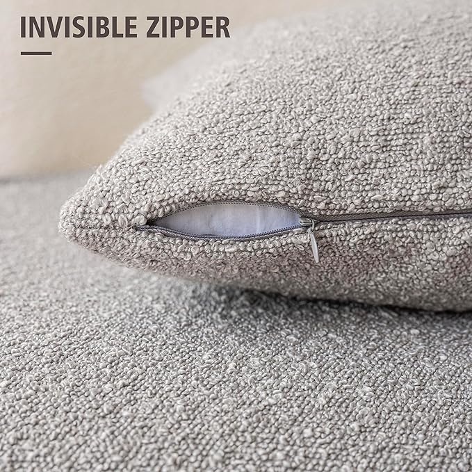 Foindtower Set of 2, Decorative Textured Boucle Throw Pillow Covers Accent Solid Pillow Cases Soft Cozy Couch Cushion Case for Chair Sofa Bedroom Living Room Home Decor 24 x 24 Inch Neutral Grey