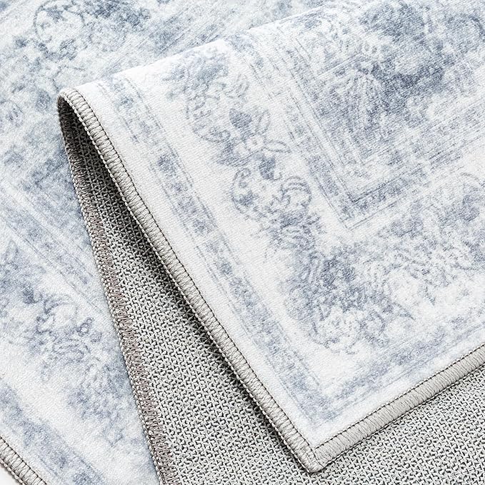 Area Rug 5x7 Washable Blue Rug Vintage Boho Medallion Large Distressed Retro Carpet for Living Room Non Slip Indoor Low Pile Small Soft Bedroom Dining Room Home Office