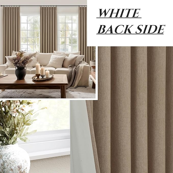 Rust Brown Living Room Curtains 84 Inches Long,Tan Beige Pinch Pleated Linen Basics Window Curtains Total Blackout Burlap Sunblock Thermal Drapes Cabin/Office/Nursery Room Divider (40"x84" 2panels)
