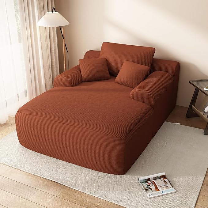 67" Oversized Chaise Lounge Chair with Cover, Comfy Sleeper Sofa Bed, Black Plush Corduory Couch for Living Room,Sofa in A Box,No Assembly Required (Corduroy Orange Cover).