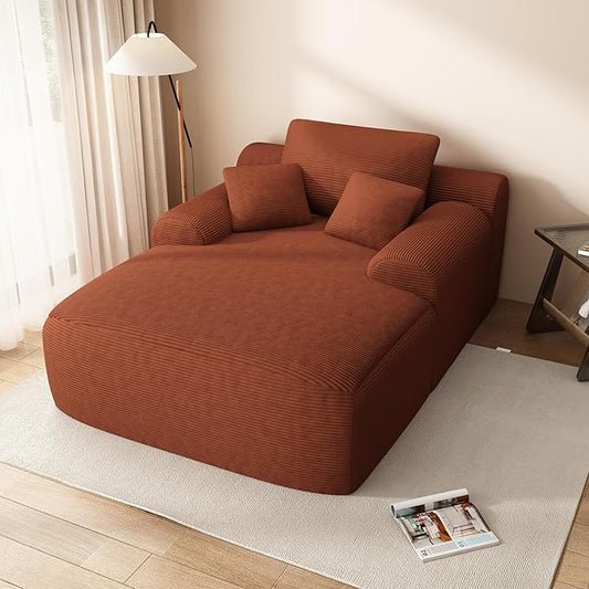 67" Oversized Chaise Lounge Chair with Cover, Comfy Sleeper Sofa Bed, Black Plush Corduory Couch for Living Room,Sofa in A Box,No Assembly Required (Corduroy Orange Cover).