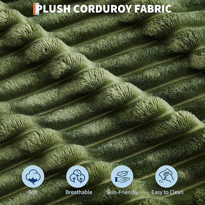 GarveeHome Oversized Chaise Lounge Chair Indoor, 56x60 Inch Comfortable Corduroy Lounge Sofa with Charging Ports & Cup Holders, Cozy Reading Couch for Bedroom Living Room Apartment, Green