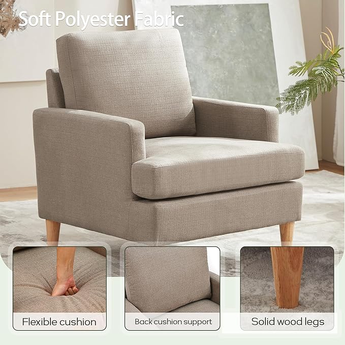 VKNOW Mid-Century Accent Chairs Set of 2, Modern Upholstered Chenille Armchair for Living Room,Comfy Reading Accent Chairs with Wood Legs for Bedroom, Brown Polyester