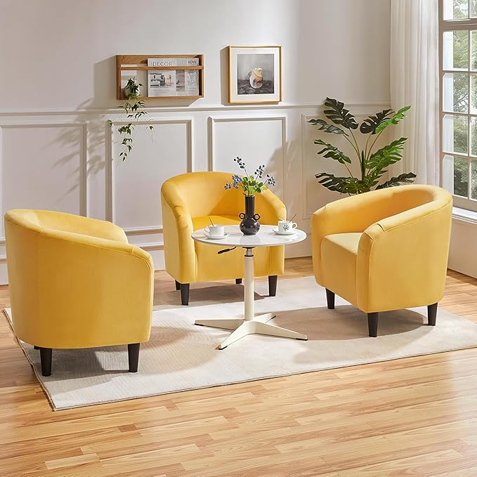 Yaheetech Yellow Chair, Accent Chair for Bedroom, Armchair for Living Room, Velvet Fabric Club Chair with Soft Padded Seat and Sturdy Legs for Bedroom Waiting Room, Yellow
