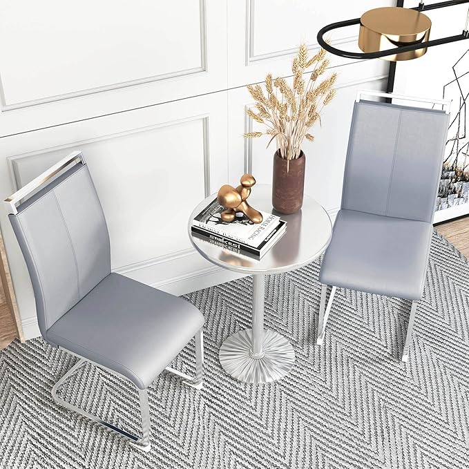 63” Glass Dining Table Set for 4,Modern Dining Room Table Set for 4, Kitchen Table and PU Leather Chairs, Dinner Table with Rectangle Tempered Glass Top and Chrome Silver Base