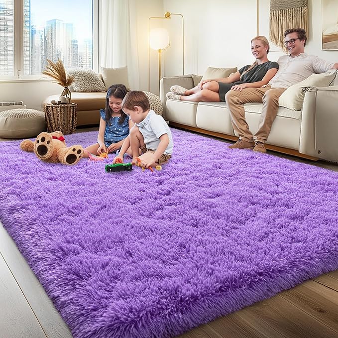 8x10 Area Rugs for Living Room, Purple Fluffy Shaggy Rug Soft Carpets, Big Rugs for Bedroom Nursery Kids Room Dorm Home Decor Aesthetic