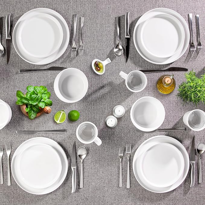 Zulay Kitchen Terra Stoneware Dinnerware Set, Artisanal Ceramic Plates and Bowls Set Crafted at 2300℉ - Service for 4, Frost White