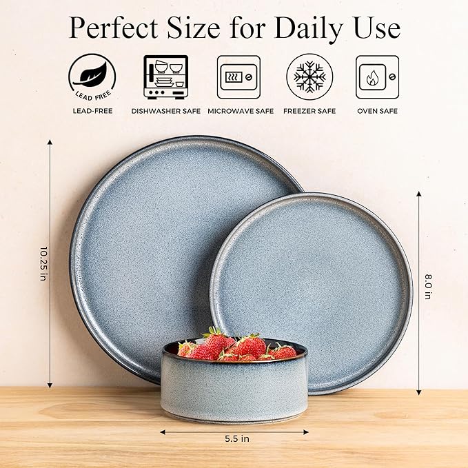 LERATIO Ceramic Dinnerware Sets for 4,Round Reactive Glaze Ceramic Plates and Bowls Set,Highly Chip and Crack Resistant | Dishwasher & Microwave Safe Dishes Set,Service for 4 (12pc)-Gray White