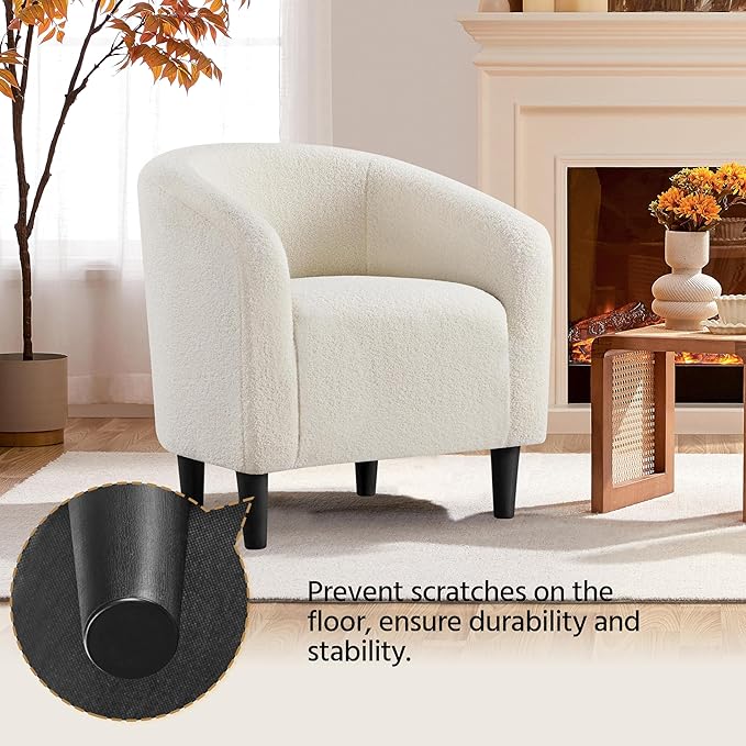 Yaheetech Barrel Chairs, Furry Accent Chairs with Soft Padded Armrest for Living Room Bedroom Waiting Room Office, Set of 2, Ivory