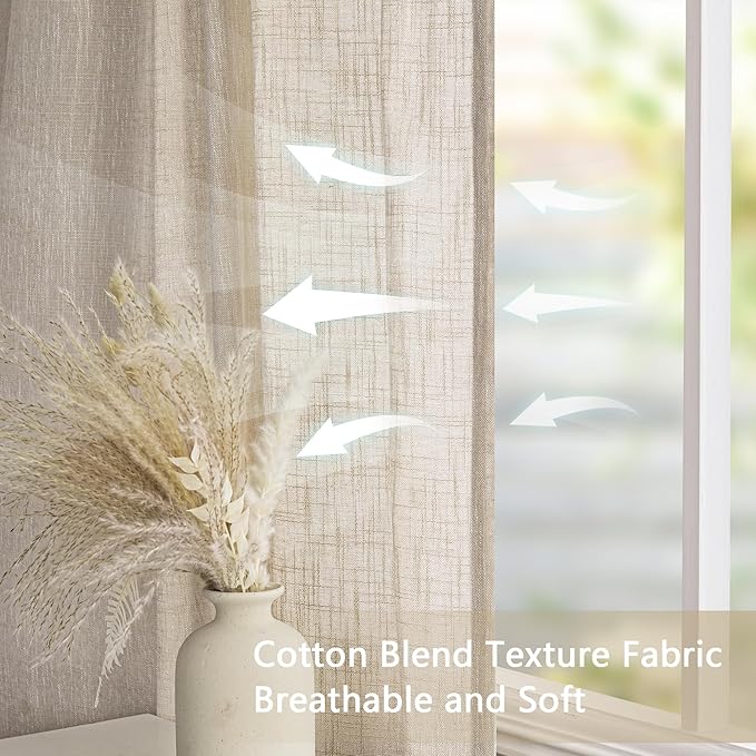 MYSKY HOME Curtains with Pinch Pleats for Living Room Windows, Semi Sheer Curtains 84 Inch Length for Bedroom Boho Linen Look Textured Fabric Soft Touch Light Filtering, 40" x 84", Taupe, 2 PCS