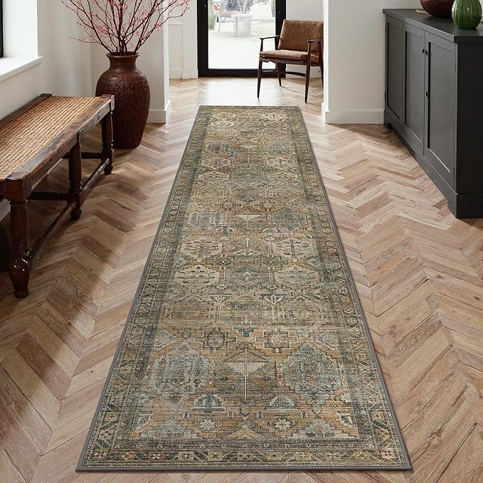 GENIMO 2x6 Runner Rugs for Hallway, Machine Washable Non Slip Vintage Rugs, Low Pile Lightweight Soft Print Rug for enrtyway, Corridor, Home Office, Kitchen, Warm Taupe