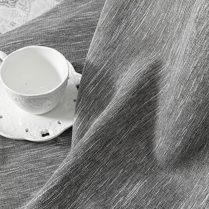 MYSKY HOME 95 Inch Curtains Farmhouse Light Filtering Privacy Curtain Drapes for Patio Door Living Room, Linen Look Texture Fabric Bohemian Draperies Soft Touch, 50x95, Dark Grey, 2 Panels