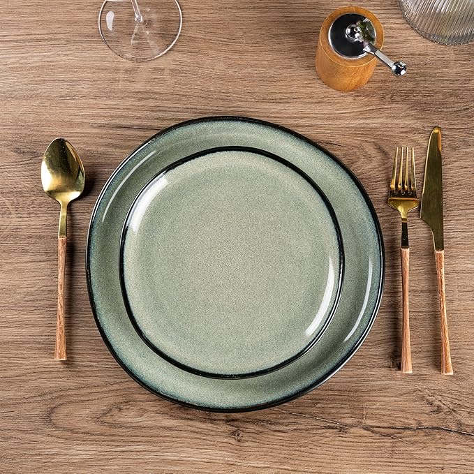 AmorArc Ceramic Dinnerware Sets,Handmade Reactive Glaze Stoneware Plates and Bowls Set,Highly Chip and Crack Resistant | Dishwasher & Microwave Safe Dishes Set,Service for 4 (12pc)