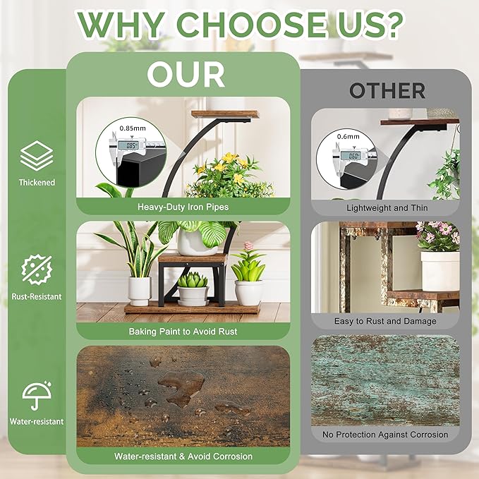 Plant Stand Indoor with Grow Lights - 6 Tiered Plant Shelf Indoor, 49" Tall Corner Plant Stands for Indoor Plants, Lighted Flower-Shaped Holder Stand, Display Rack for Living Room, Patio（Black)