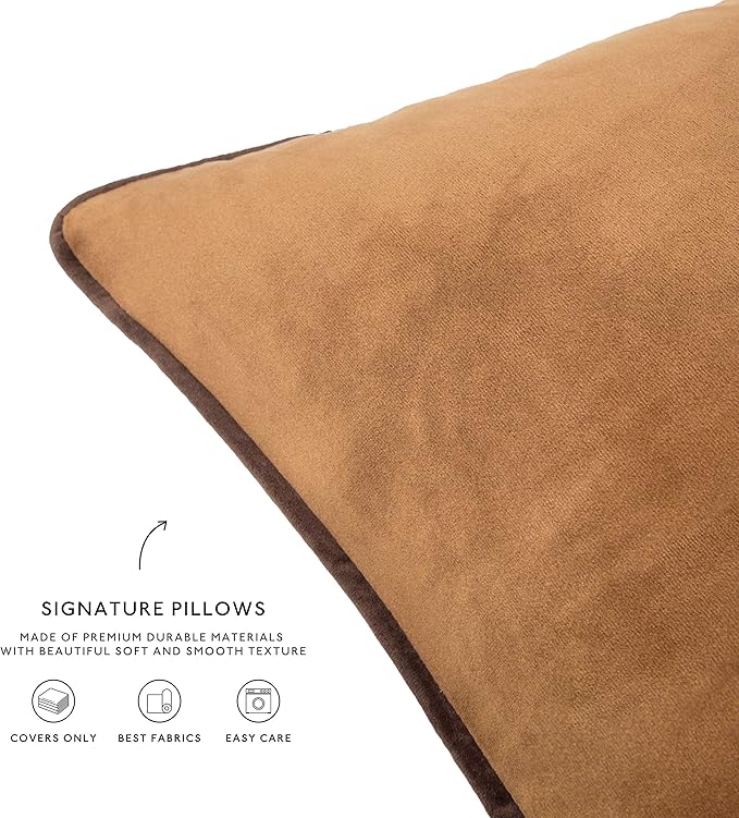MONDAY MOOSE Decorative Throw Pillow Covers Cushion Cases, Set of 4 Soft Velvet Modern Double-Sided Designs, Mix and Match for Home Decor, Pillow Inserts Not Included (18x18 inch, Brown/Beige)