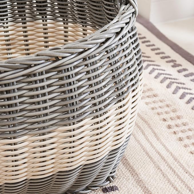 Zita Oval Resin Woven Wicker Multi-Use Storage Basket with Handles (18" x 15" x 11.4" - White-Gray) - Perfect for Halloween, Thanksgiving, and Versatile Home Organization