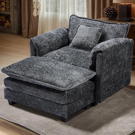 SweetGO corporation 42" Plush Single Sofa Accent Chair with Ottoman for Living Room/Bedroom, Modern Couch for Cozy Lounge Chair for Reading, Dark Gray