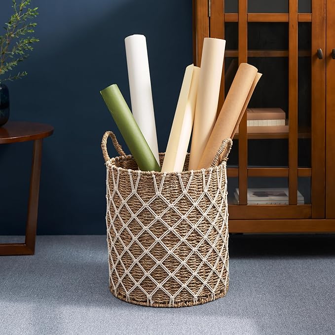 Hubertus Round Water Hyacinth Woven Basket with Handles (15" x 15" x 18.5" - Natural Brown) - Ideal for Halloween, Thanksgiving, and Home Organization