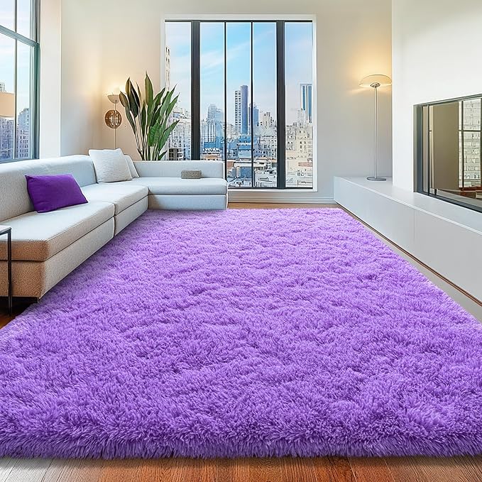 8x10 Area Rugs for Living Room, Purple Fluffy Shaggy Rug Soft Carpets, Big Rugs for Bedroom Nursery Kids Room Dorm Home Decor Aesthetic